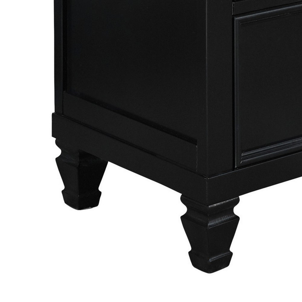 2 Drawer Wooden nightstand with Tapered Legs and Metal Rings, Black By Casagear Home