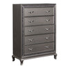 5 Drawer Wooden Chest with Encrusted Crystal Accent, Silver By Casagear Home