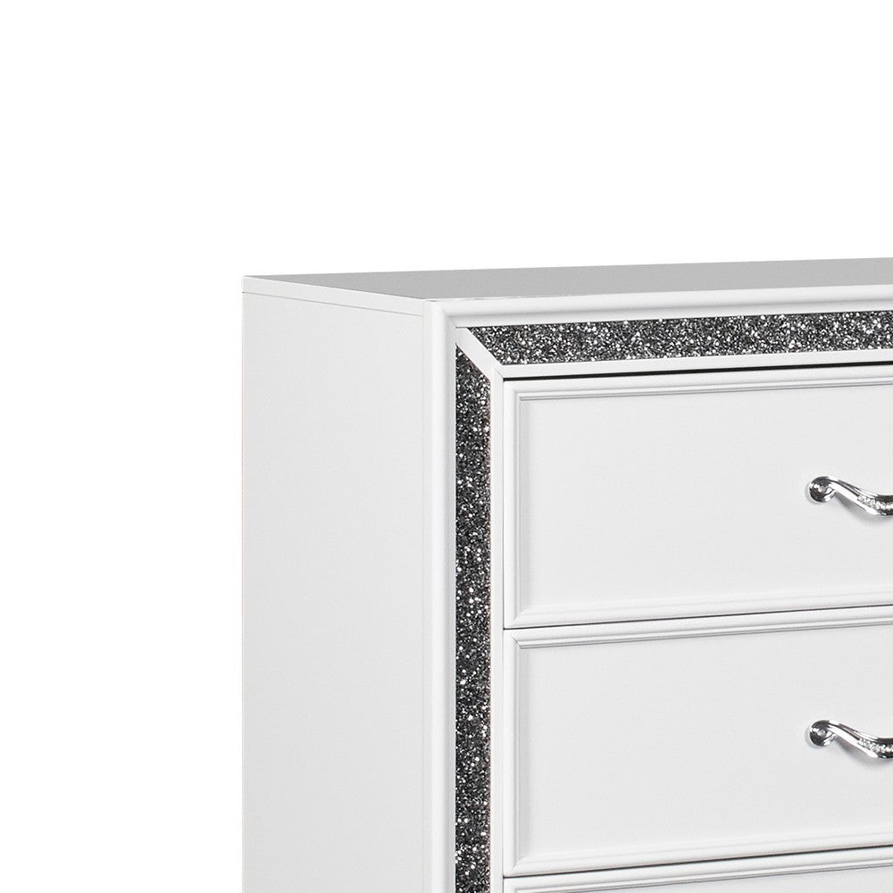 6 Drawer Wooden Dresser with Encrusted Crystal Accent White By Casagear Home BM223322