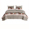 3 Piece Fabric King Quilt Set, Animal, Plaid Print, Gray and Brown