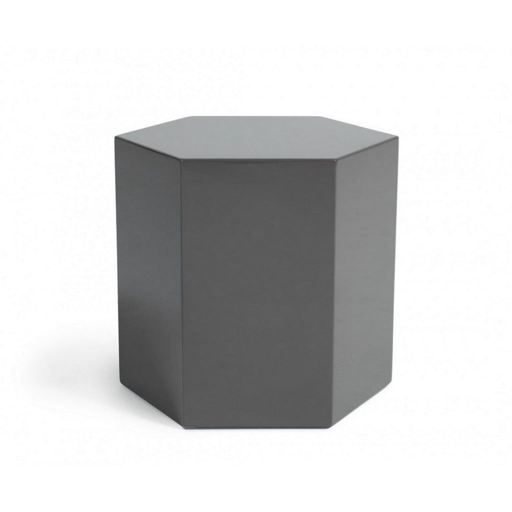 Contemporary High Gloss Hexagonal Wooden End Table Medium Gray By Casagear Home BM223418