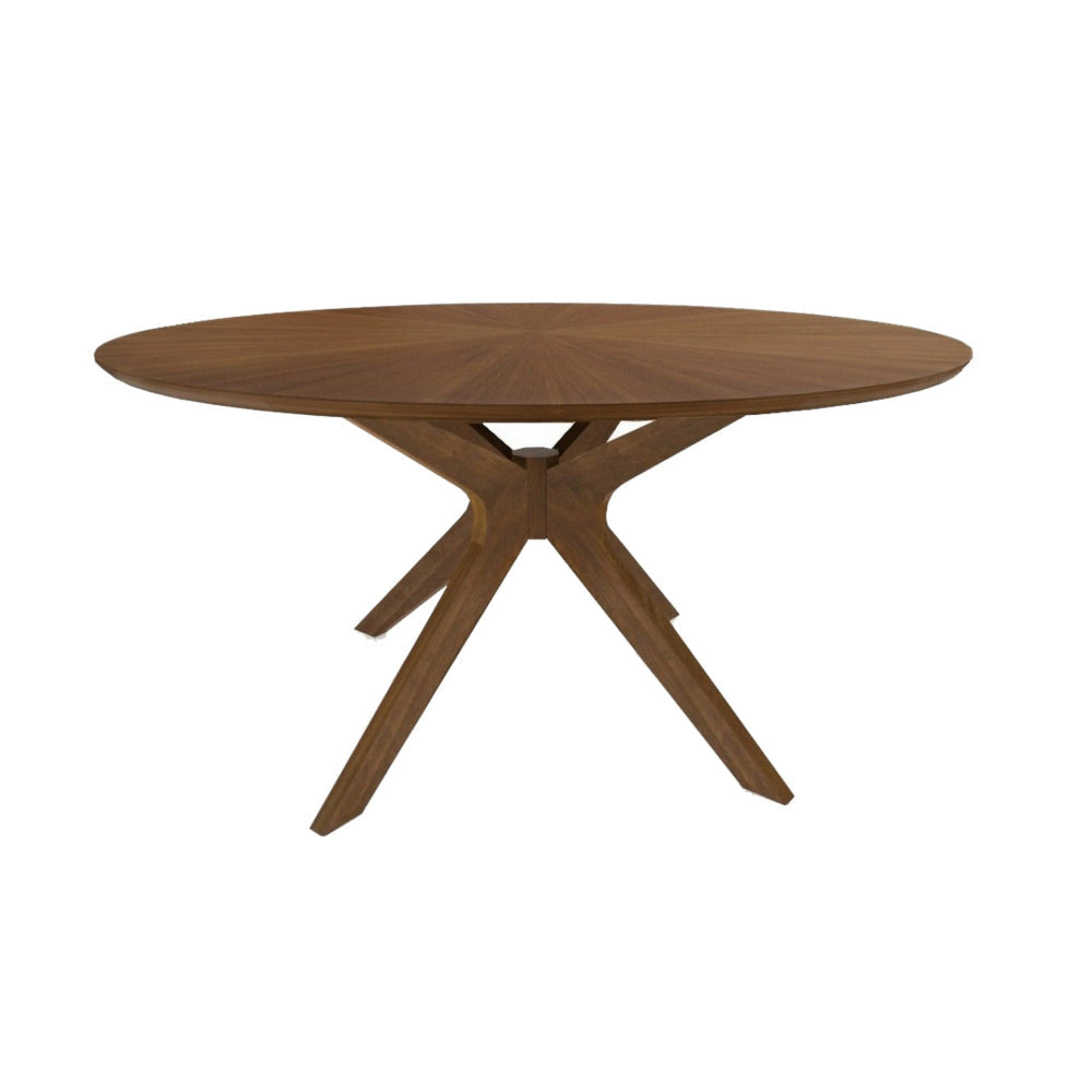 Contemporary 59 Inch Round Wooden Dining Table with Spider Legs, Brown By Casagear Home