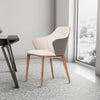Dining Chair | Fabric & Faux Leather | Wood Legs | Beige & Gray