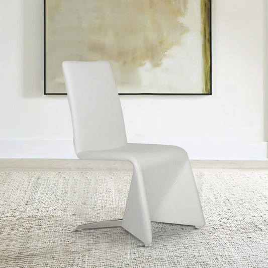 Fully Leatherette Upholstered Metal Frame Dining Chair, Set of 2, White
