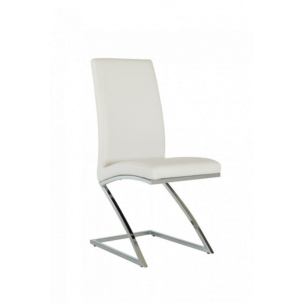 Leatherette Dining Chair with Z Shape Metal Base, Set of 2, White and Chrome By Casagear Home