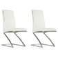 Leatherette Dining Chair with Z Shape Metal Base, Set of 2, White and Chrome By Casagear Home