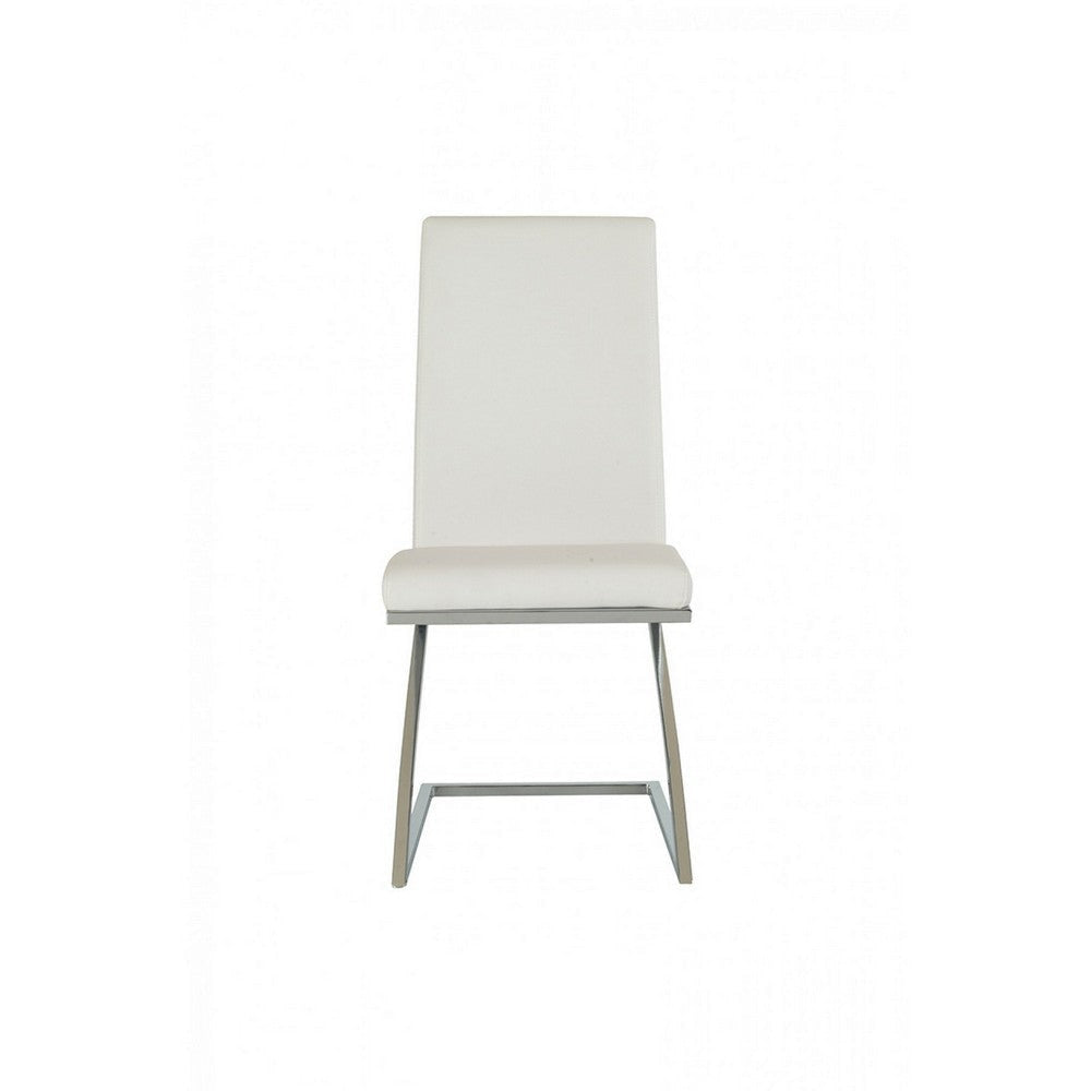 Leatherette Dining Chair with Z Shape Metal Base, Set of 2, White and Chrome By Casagear Home