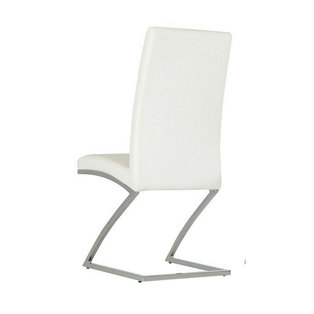 Leatherette Dining Chair with Z Shape Metal Base, Set of 2, White and Chrome By Casagear Home