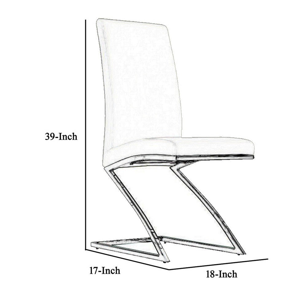 Leatherette Dining Chair with Z Shape Metal Base, Set of 2, White and Chrome By Casagear Home