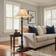 Swing Arm Floor Lamp | Metal Body | Fabric Bell Shade | Bronze & Beige