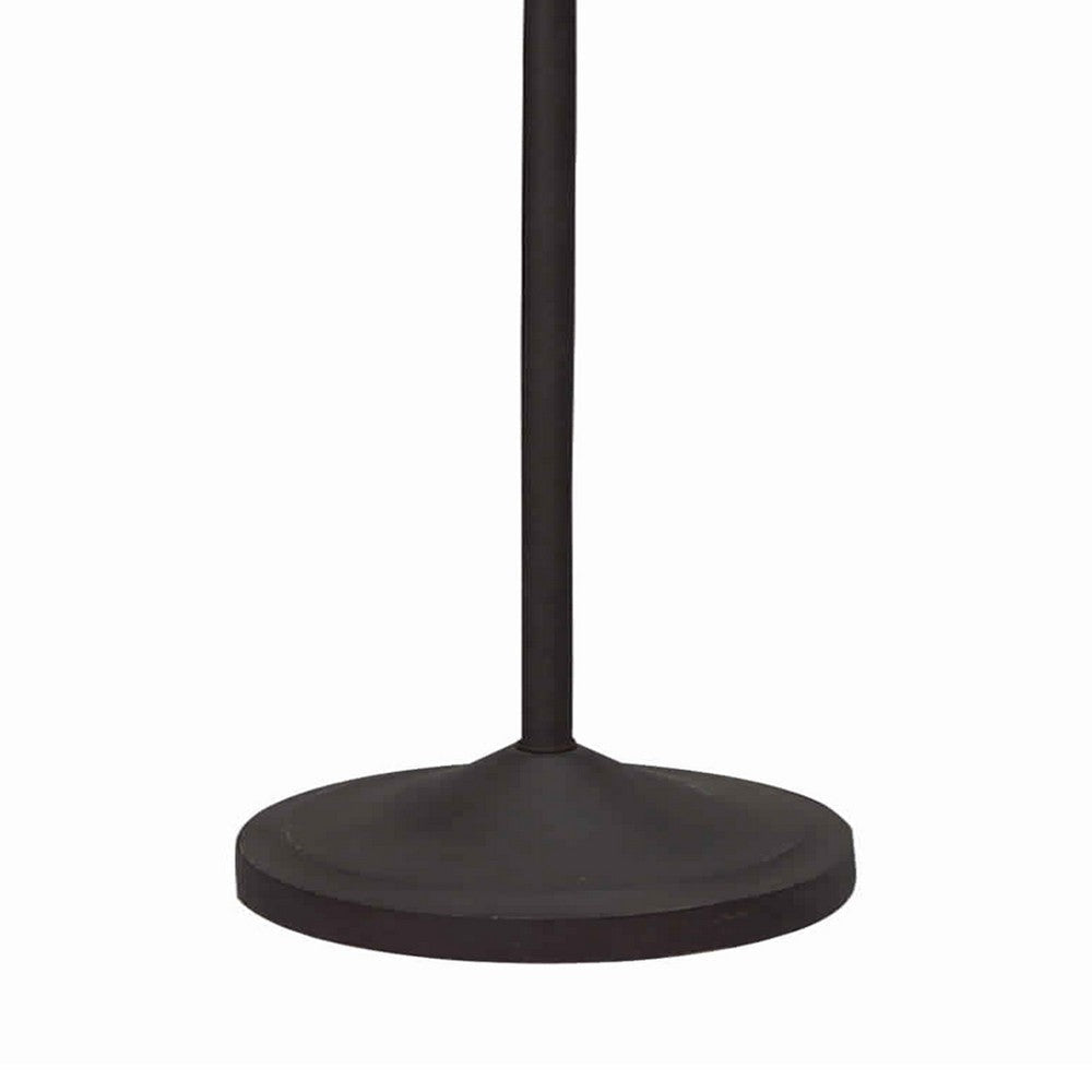 Metal Floor Lamp with Leaf Accent Body and Fabric Bell Shade,Black and Gray By Casagear Home BM223582