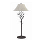 Metal Floor Lamp with Leaf Accent Body and Fabric Bell Shade,Black and Gray By Casagear Home