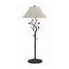 Metal Floor Lamp with Leaf Accent Body and Fabric Bell Shade,Black and Gray By Casagear Home