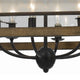 6 Bulb Square Chandelier with Wooden Frame and Organza Striped Shade, Brown