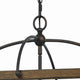 6 Bulb Square Chandelier with Wooden Frame and Organza Striped Shade, Brown