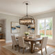 6 Bulb Square Chandelier with Wooden Frame and Organza Striped Shade, Brown
