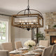6 Bulb Square Chandelier with Wooden Frame and Organza Striped Shade, Brown