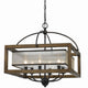 6 Bulb Square Chandelier with Wooden Frame and Organza Striped Shade, Brown