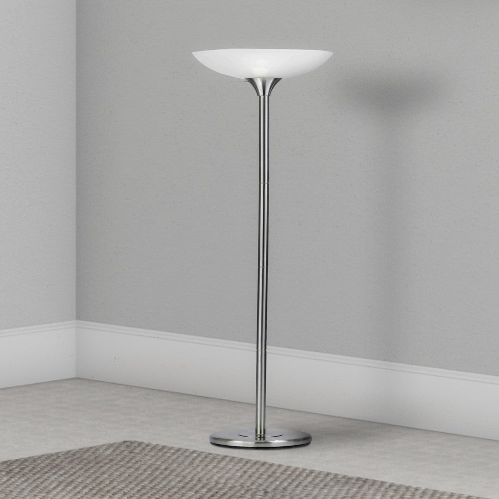 3 Way Torchiere Floor Lamp with Frosted Glass shade and Stable Base White By Casagear Home BM223598