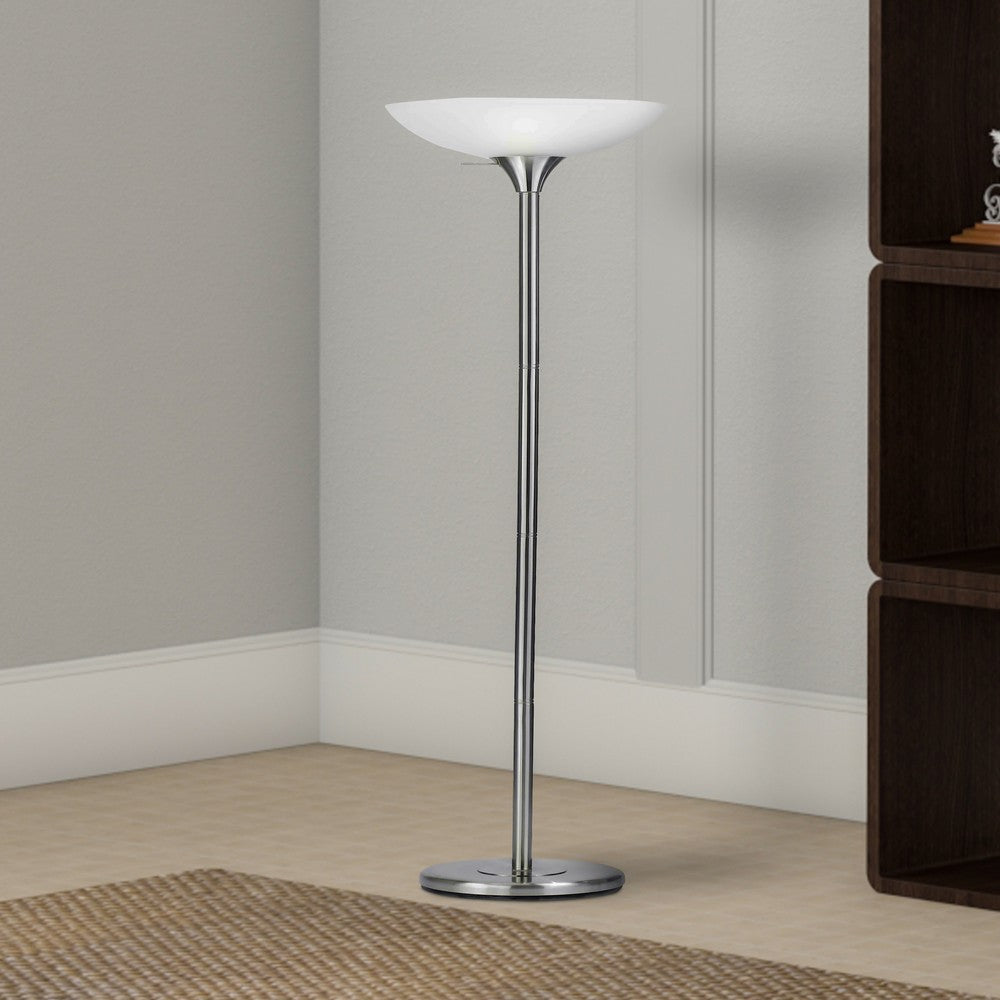 Torchiere Floor Lamp | 3 Way | Frosted Glass Shade | White