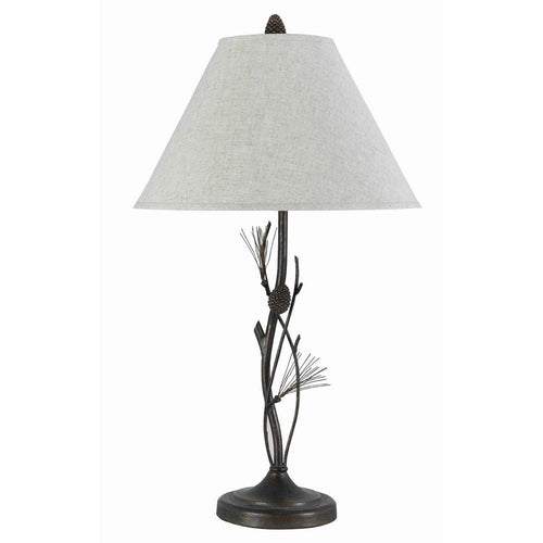 Table Lamp | Pine Twig Accent | Conical Shade | Bronze & White