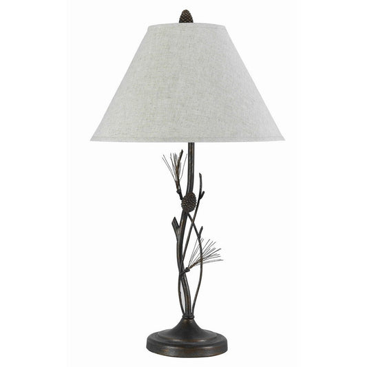 Table Lamp | Pine Twig Accent | Conical Shade | Bronze & White