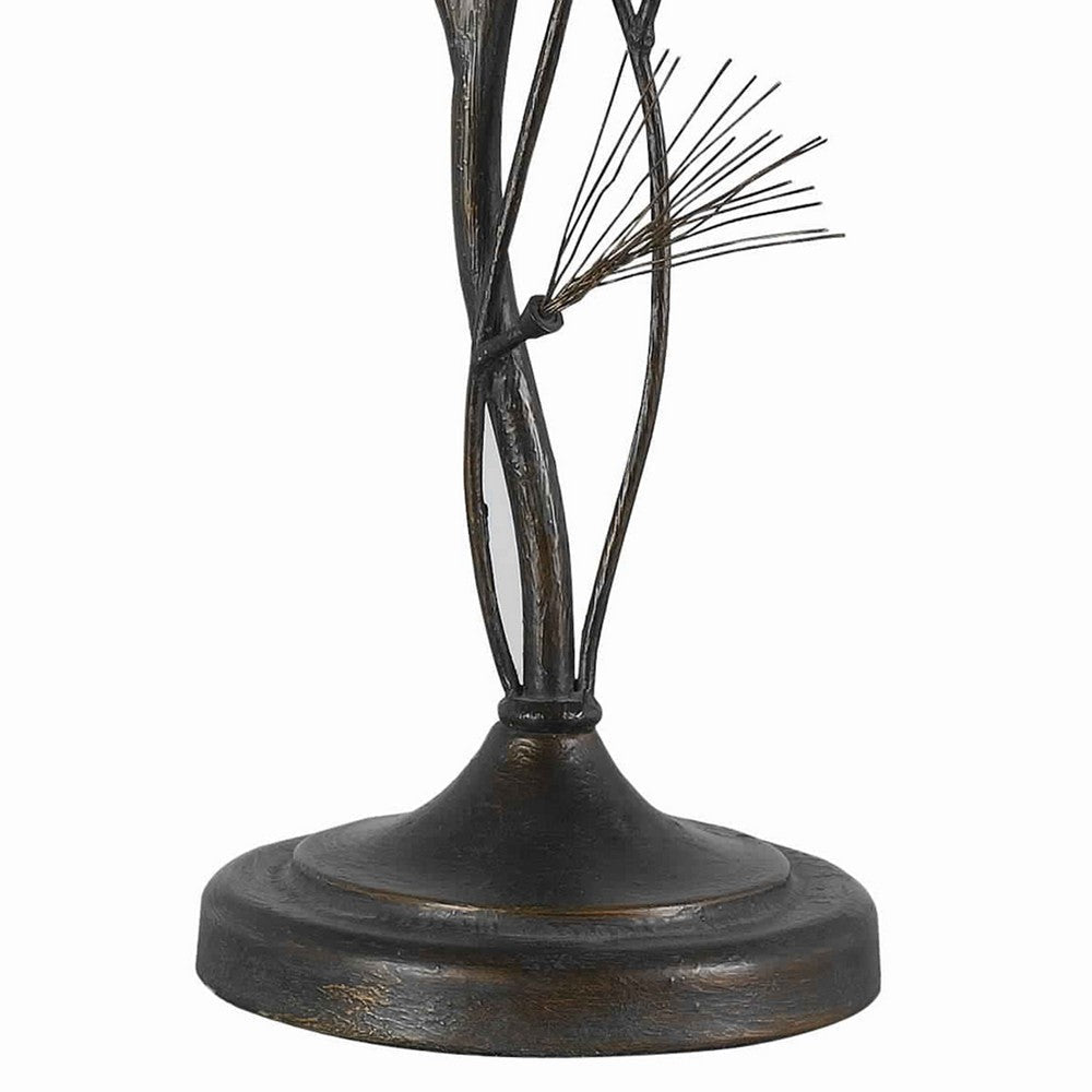 Pine Twig Accent Metal Body Table Lamp with Conical Shade Bronze and White By Casagear Home BM223610