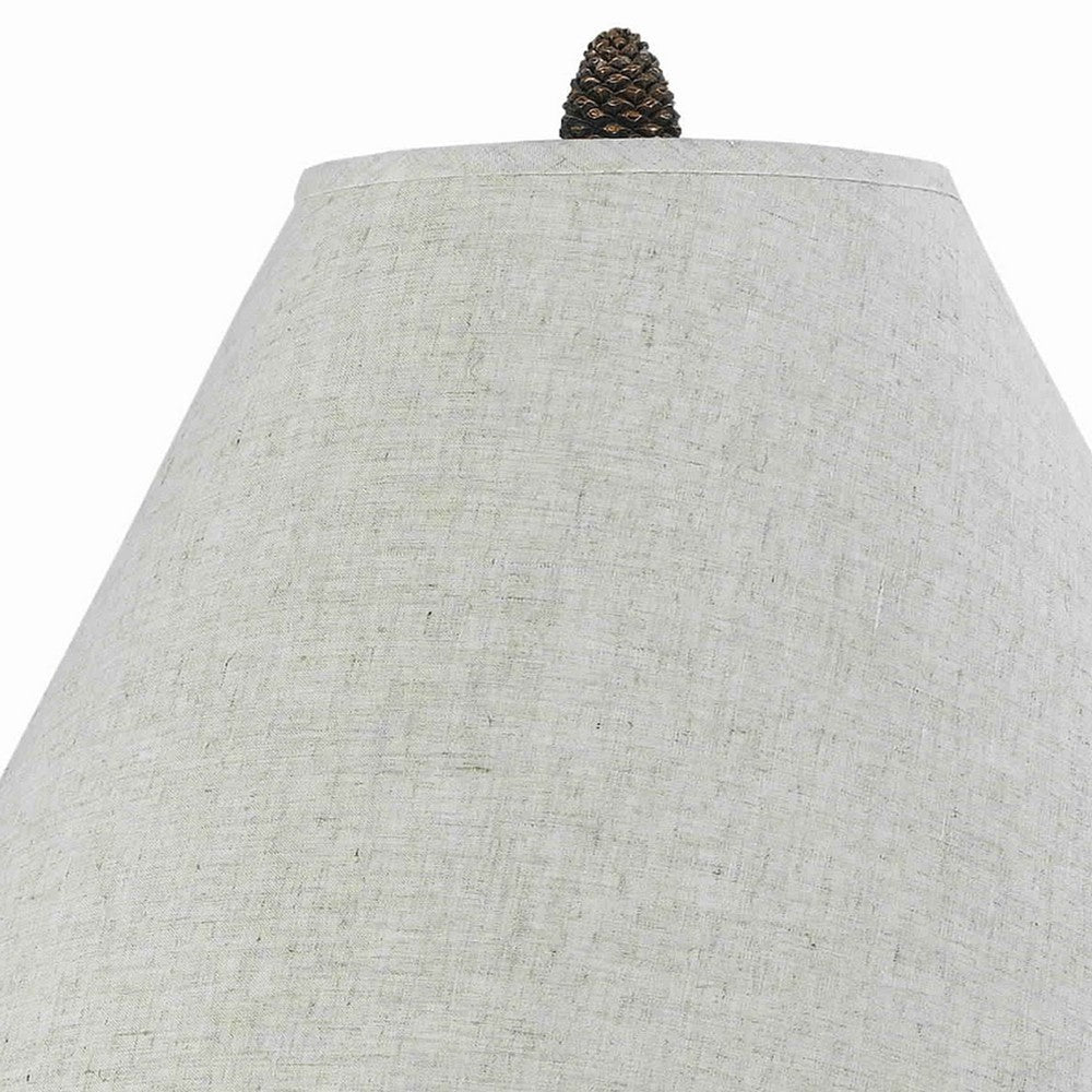 Pine Twig Accent Metal Body Table Lamp with Conical Shade Bronze and White By Casagear Home BM223610