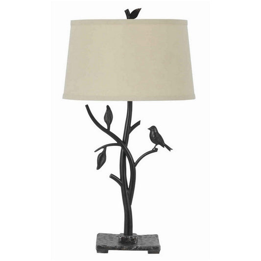 Table Lamp | Tree & Bird Body | Tapered Shade | Black & Beige