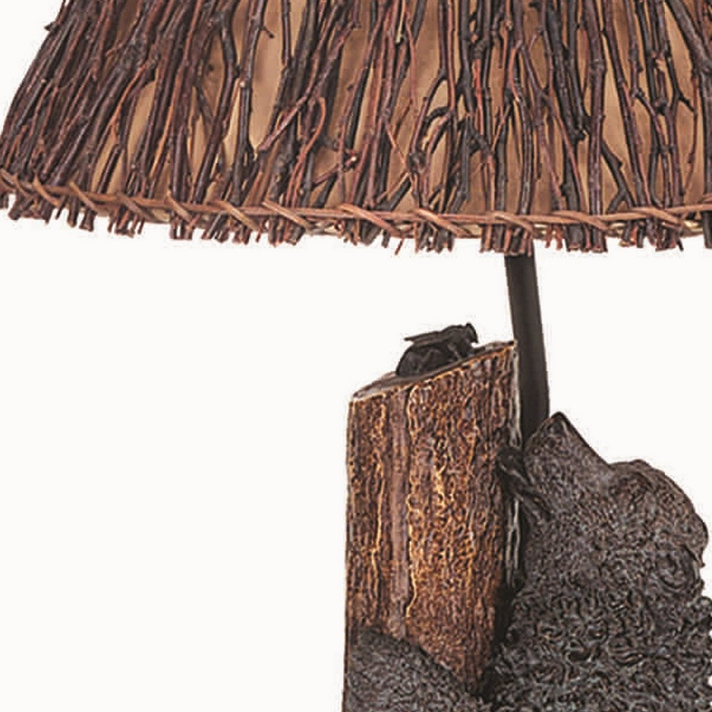 150 Watt Resin Bear Body Table Lamp with Twig Shade, Gray and Brown By Casagear Home