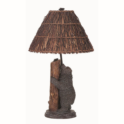 Table Lamp | Resin Bear Body | Twig Shade | 150W | Gray & Brown