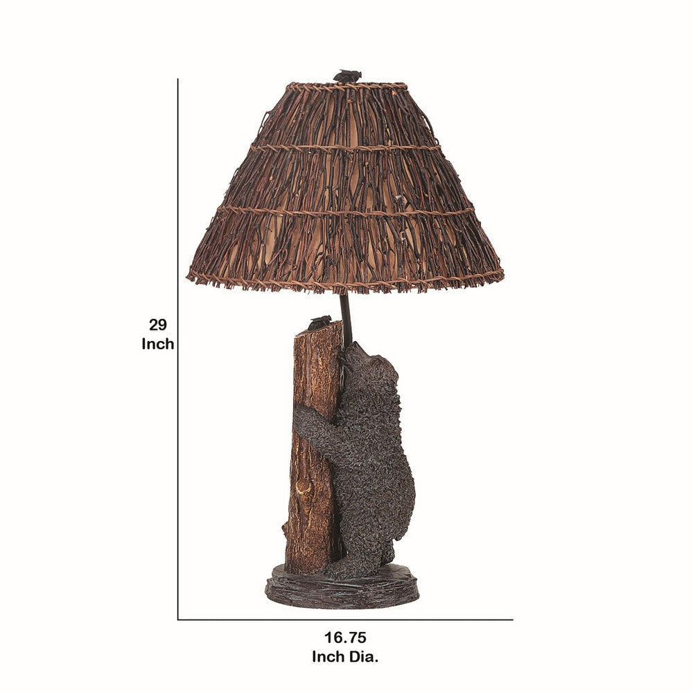 150 Watt Resin Bear Body Table Lamp with Twig Shade Gray and Brown By Casagear Home BM223616