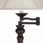 Swing Arm Metal Body Table Lamp with Fabric Bell Shade Bronze and Beige By Casagear Home BM223619