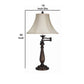 Swing Arm Metal Body Table Lamp with Fabric Bell Shade Bronze and Beige By Casagear Home BM223619