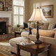 Table Lamp | Swing Arm | Fabric Bell Shade | Bronze & Beige