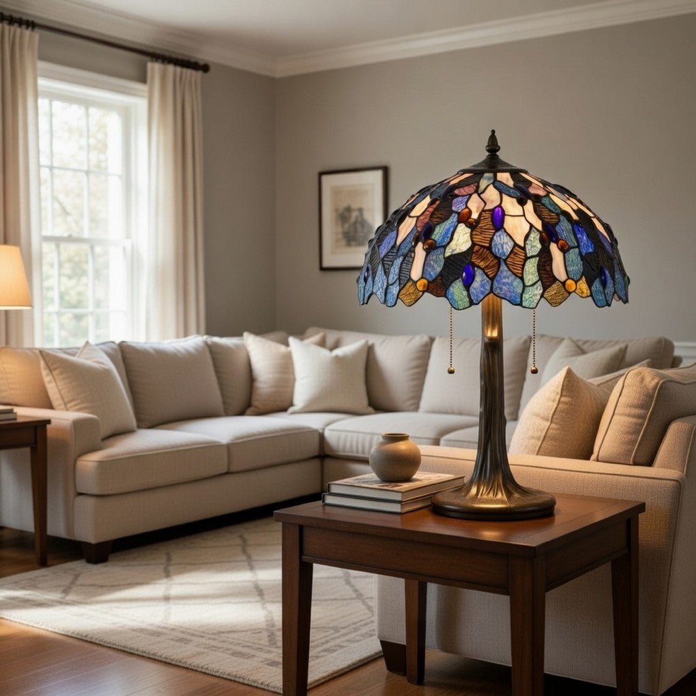 Tiffany Floor Lamp | 2 Bulb | Mosaic Shade | Multicolor