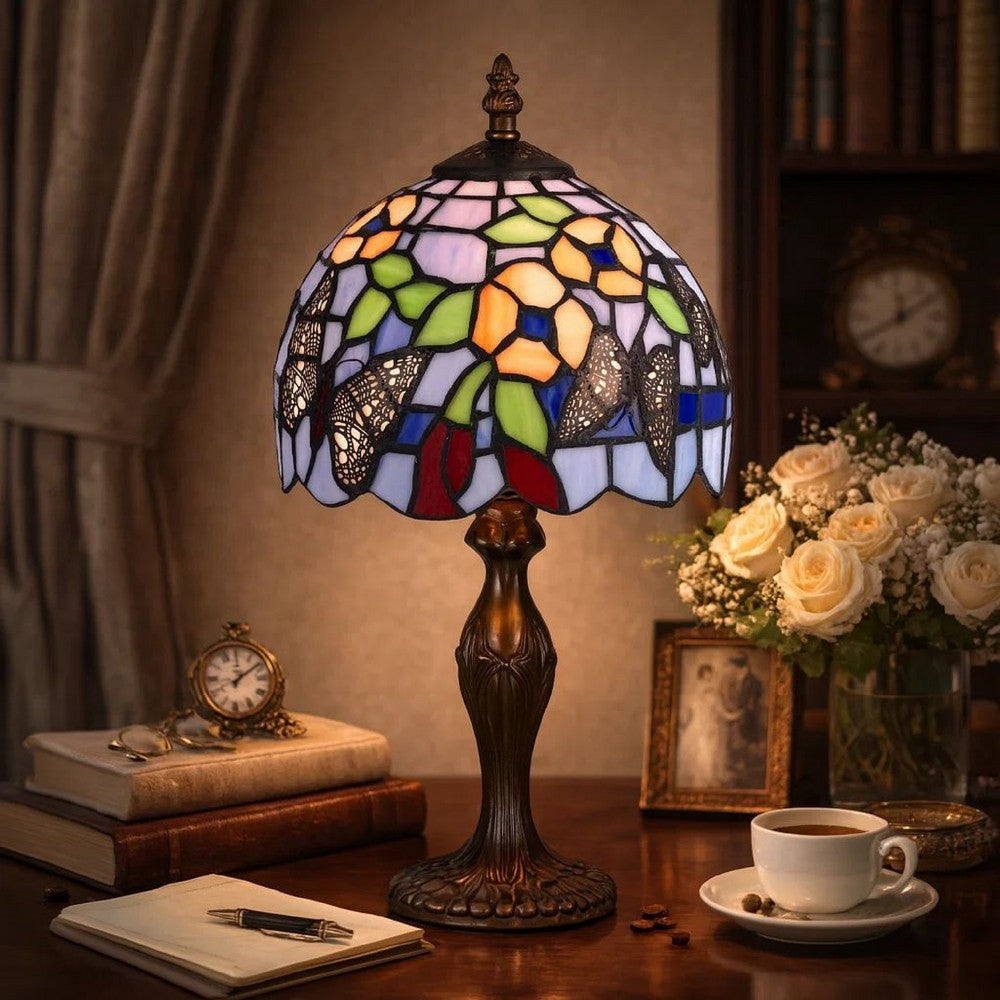 Tiffany Table Lamp | Metal Body | Butterfly Shade | Multicolor