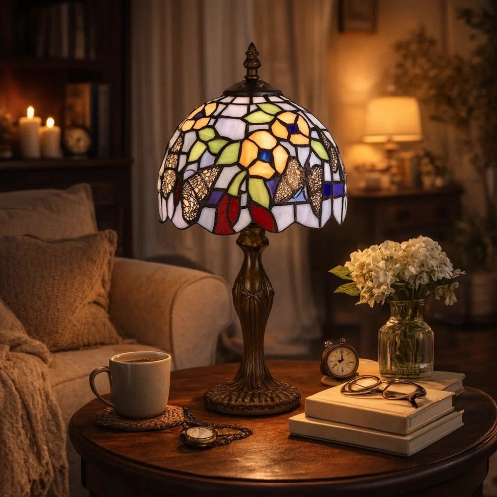 Tiffany Table Lamp | Metal Body | Butterfly Shade | Multicolor