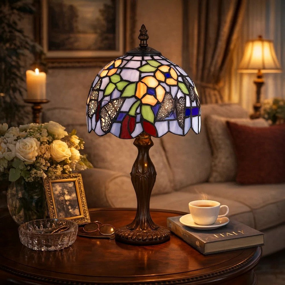 Tiffany Table Lamp | Metal Body | Butterfly Shade | Multicolor