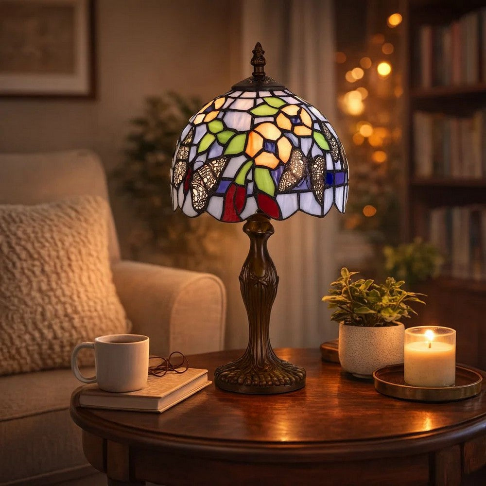 Tiffany Table Lamp | Metal Body | Butterfly Shade | Multicolor