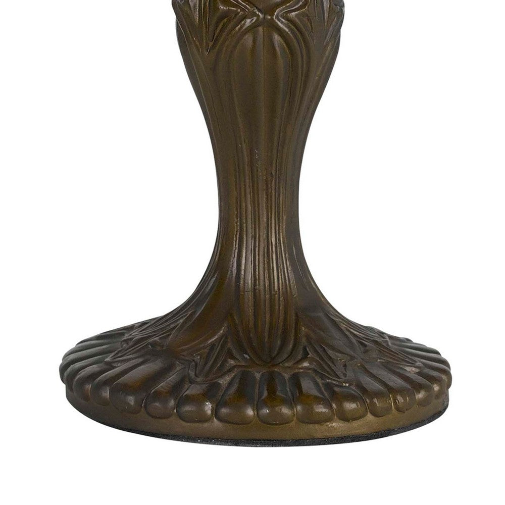 Metal Body Tiffany Table Lamp with Dragonfly Design Shade, Multicolor