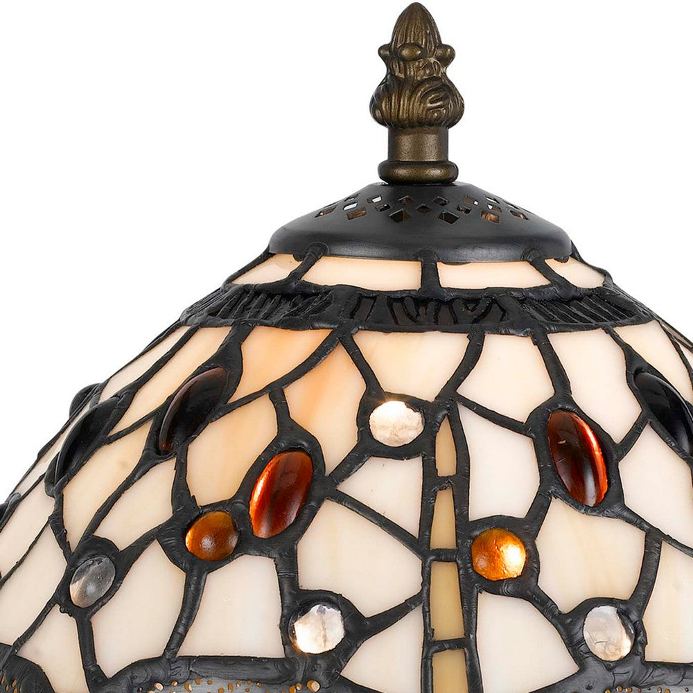 Metal Body Tiffany Table Lamp with Dragonfly Design Shade, Multicolor