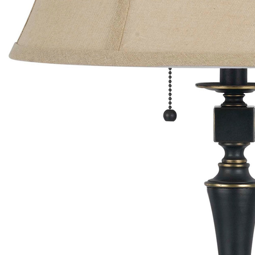 Table Lamp | Fabric Bell Shade | Beige & Black