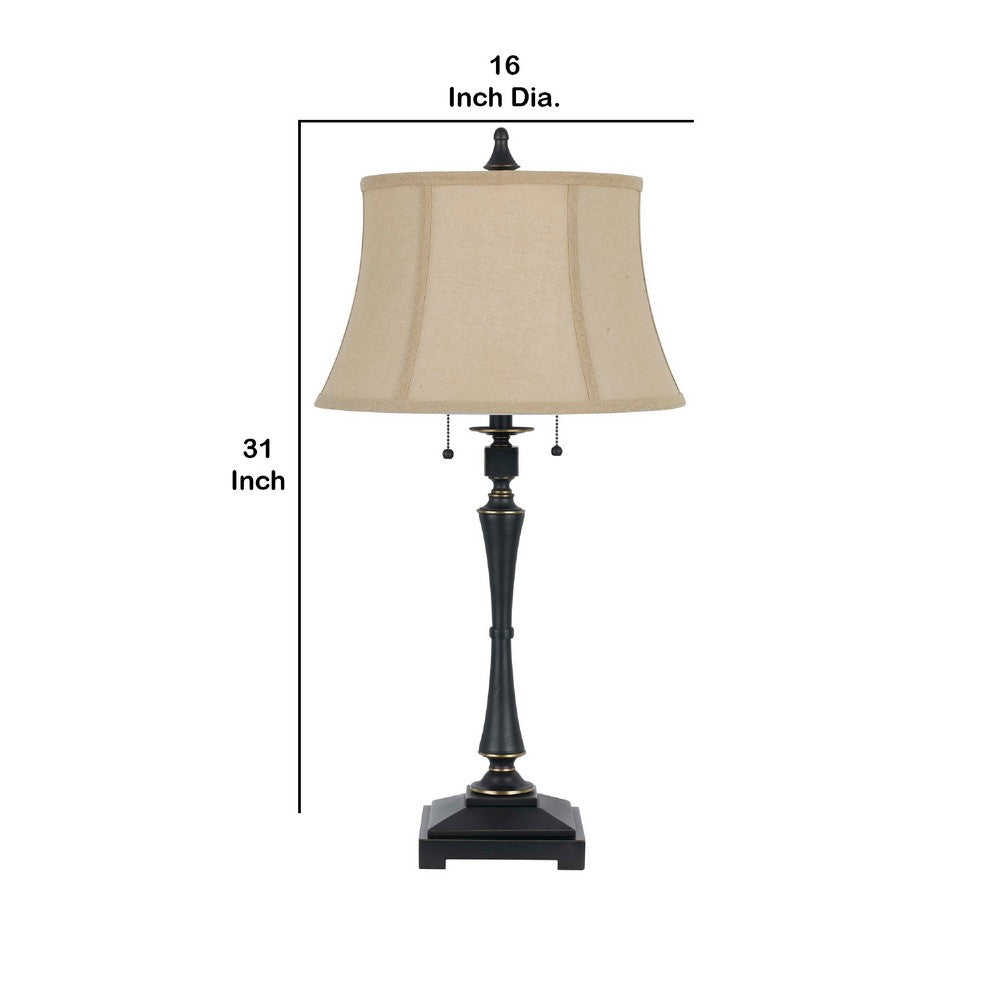 Table Lamp | Fabric Bell Shade | Beige & Black