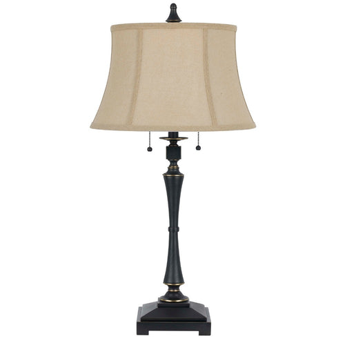 Table Lamp | Fabric Bell Shade | Beige & Black