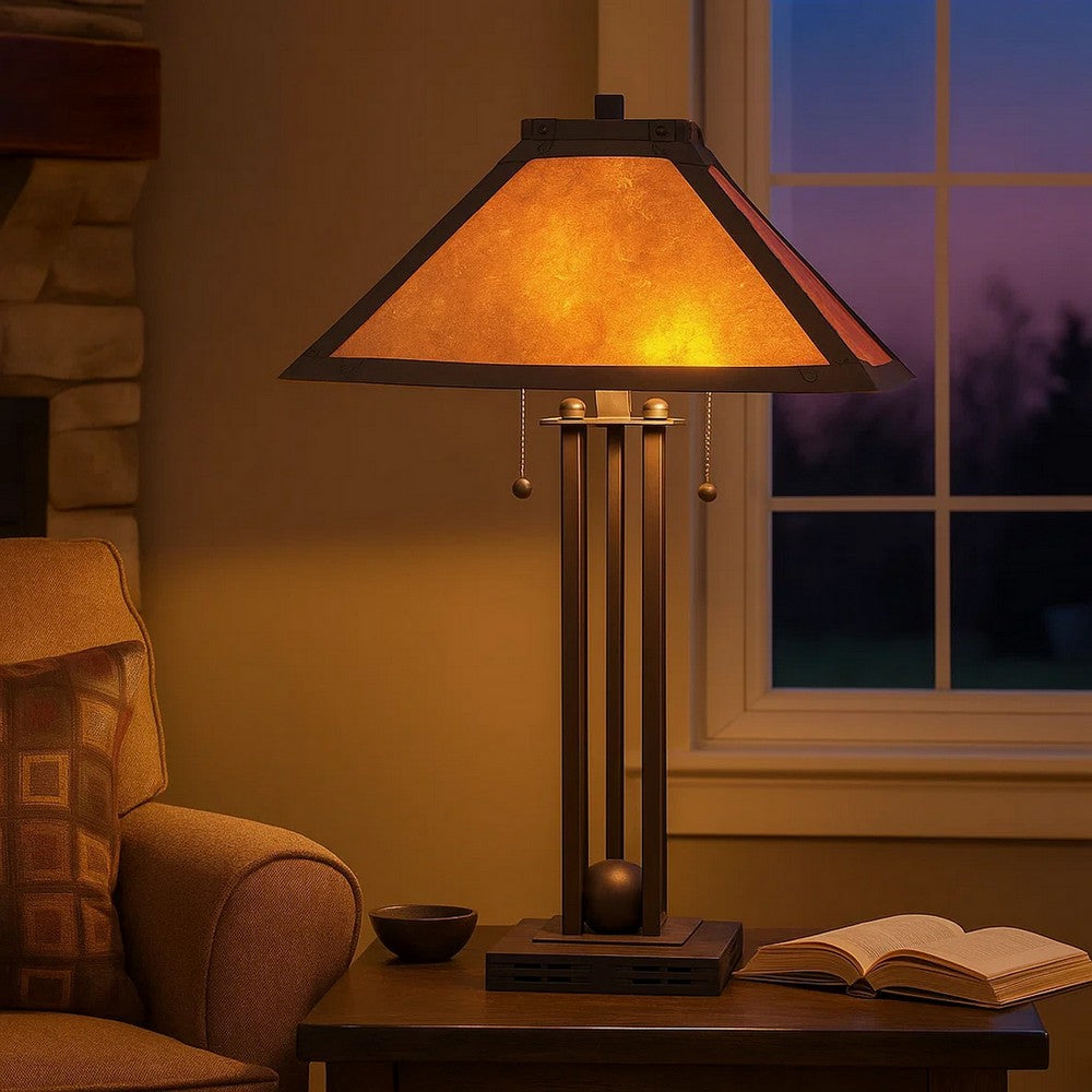 Table Lamp | 25" | Ball Inlay Body | Mica Shade | Bronze