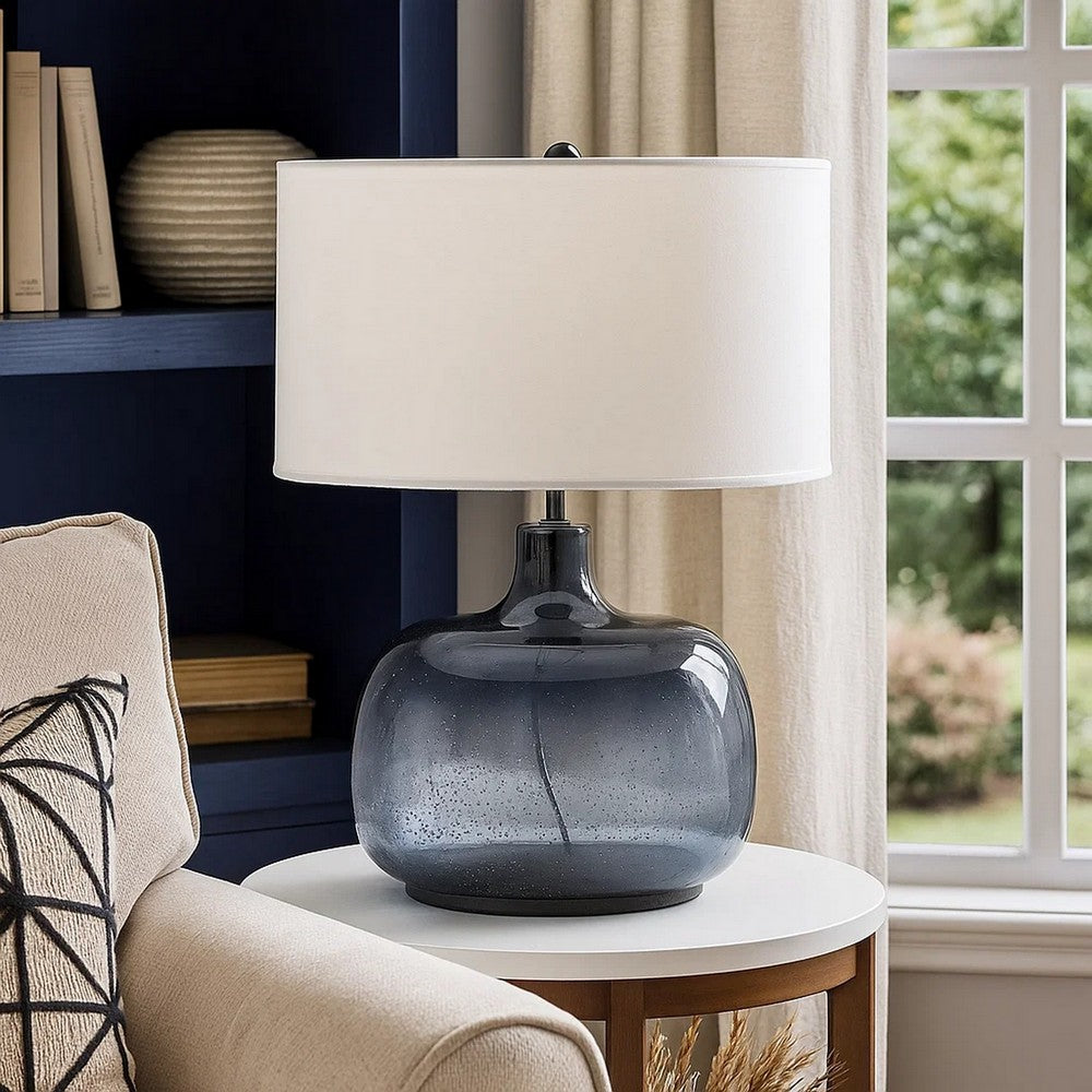 Table Lamp | Glass Body | Bubble Design | Drum Shade | Blue & White