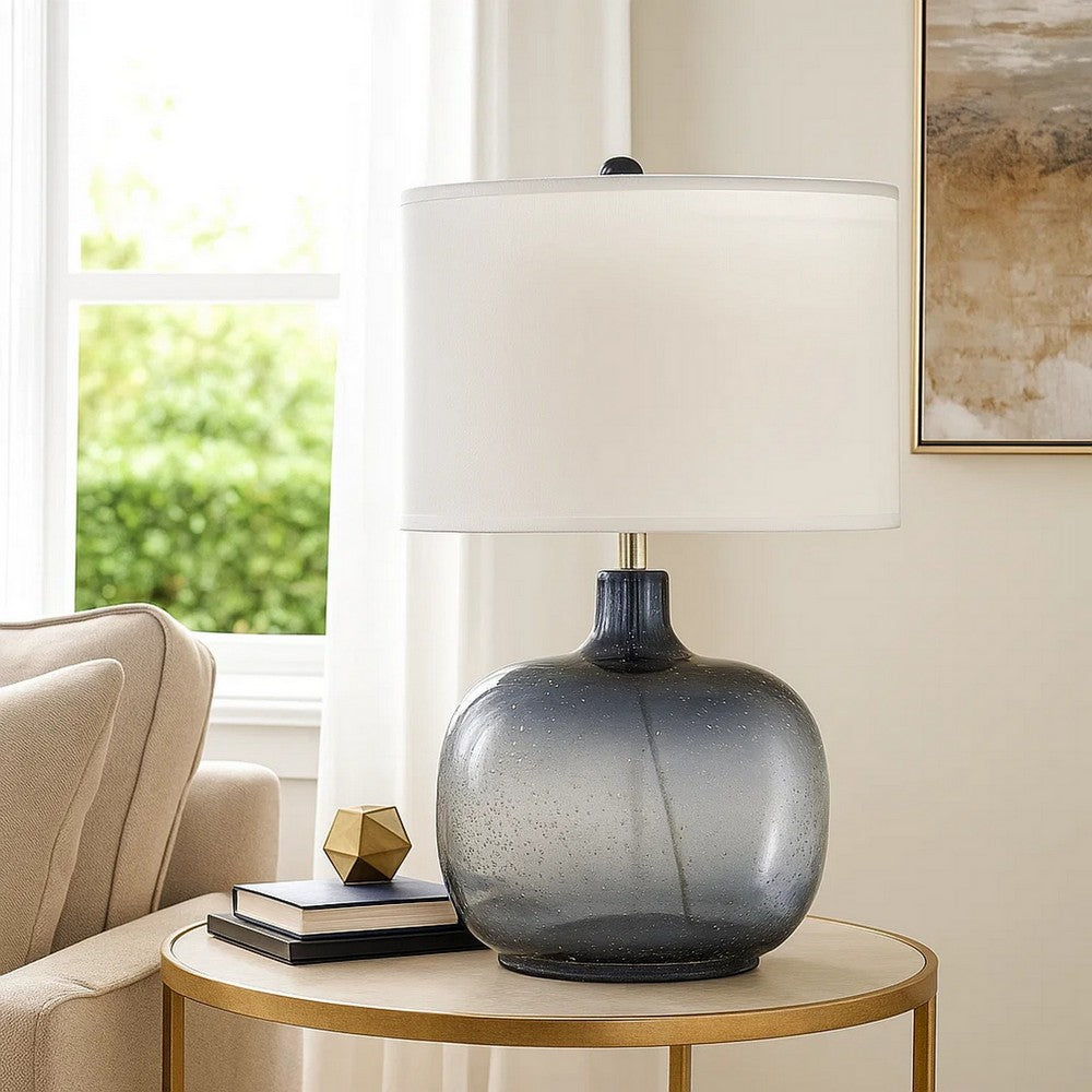 Table Lamp | Glass Body | Bubble Design | Drum Shade | Blue & White