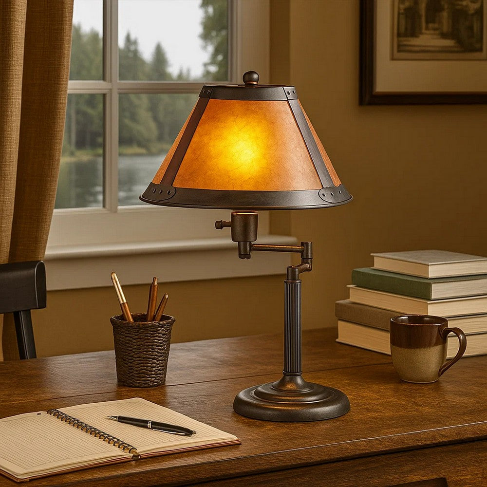 Swing Arm Table Lamp | Metal Body | Mica Shade | Bronze