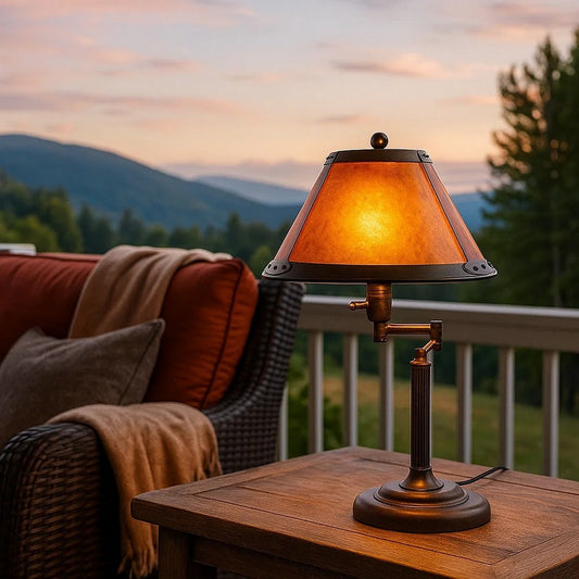 Swing Arm Table Lamp | Metal Body | Mica Shade | Bronze